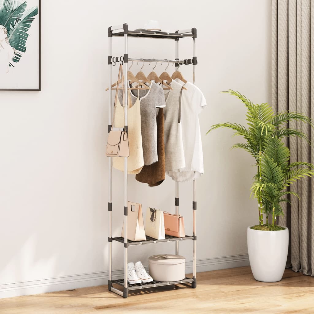 vidaXL 3-Tier Clothes Rack Silver 23.2"x11.4"x75.6" Aluminum-0