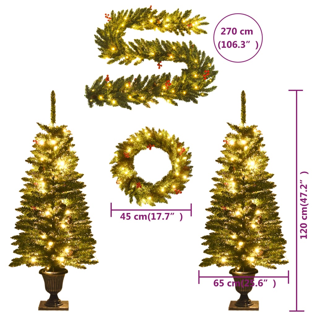 vidaXL Artificial Christmas Trees 2 pcs with Wreath, Garland and LEDs-10