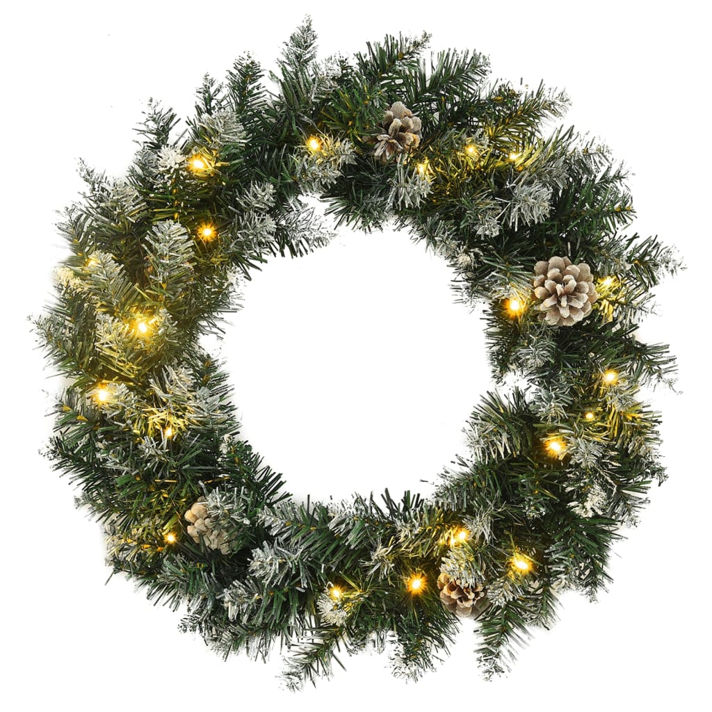 vidaXL Christmas Wreath Artificial Xmas Garland with LED Lights Green PVC-0