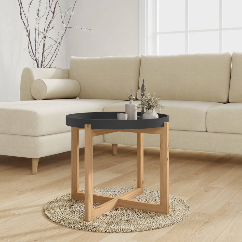 vidaXL Coffee Table Round End Table Sofa Table Engineered Wood Solid Wood Pine-3