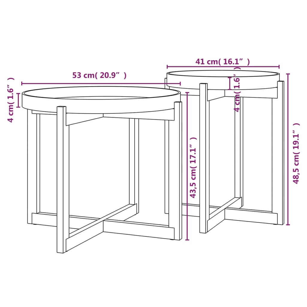 vidaXL Coffee Table 2 pcs Round End Table Accent Sofa Table Solid Wood Pine-3