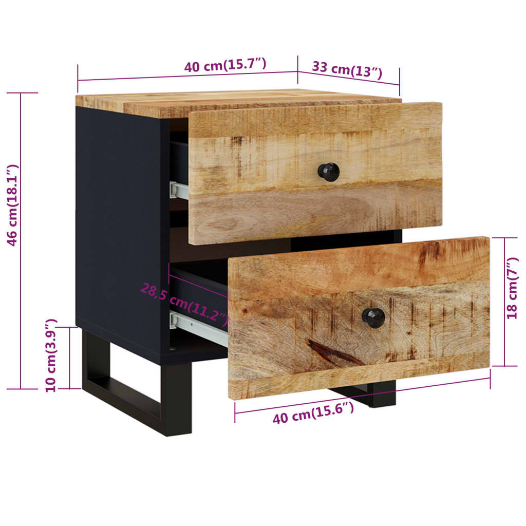 vidaXL Bedside Cabinets 2 pcs 15.7"x13"x18.1" Solid Wood Mango-4