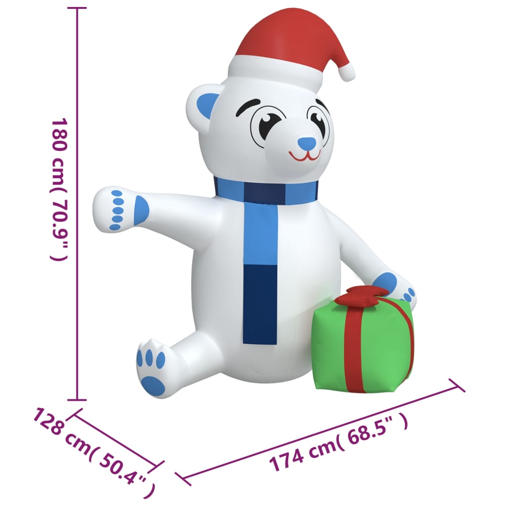 vidaXL Christmas Inflatable Teddy Bear LED 70.9"-2