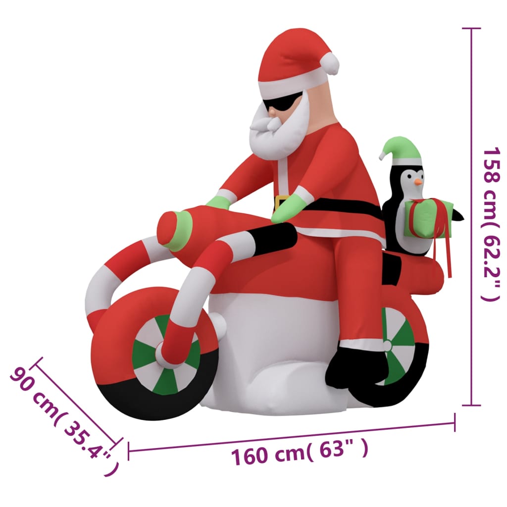 vidaXL Christmas Inflatable Santa on Motorcycle LED 62.2"-1