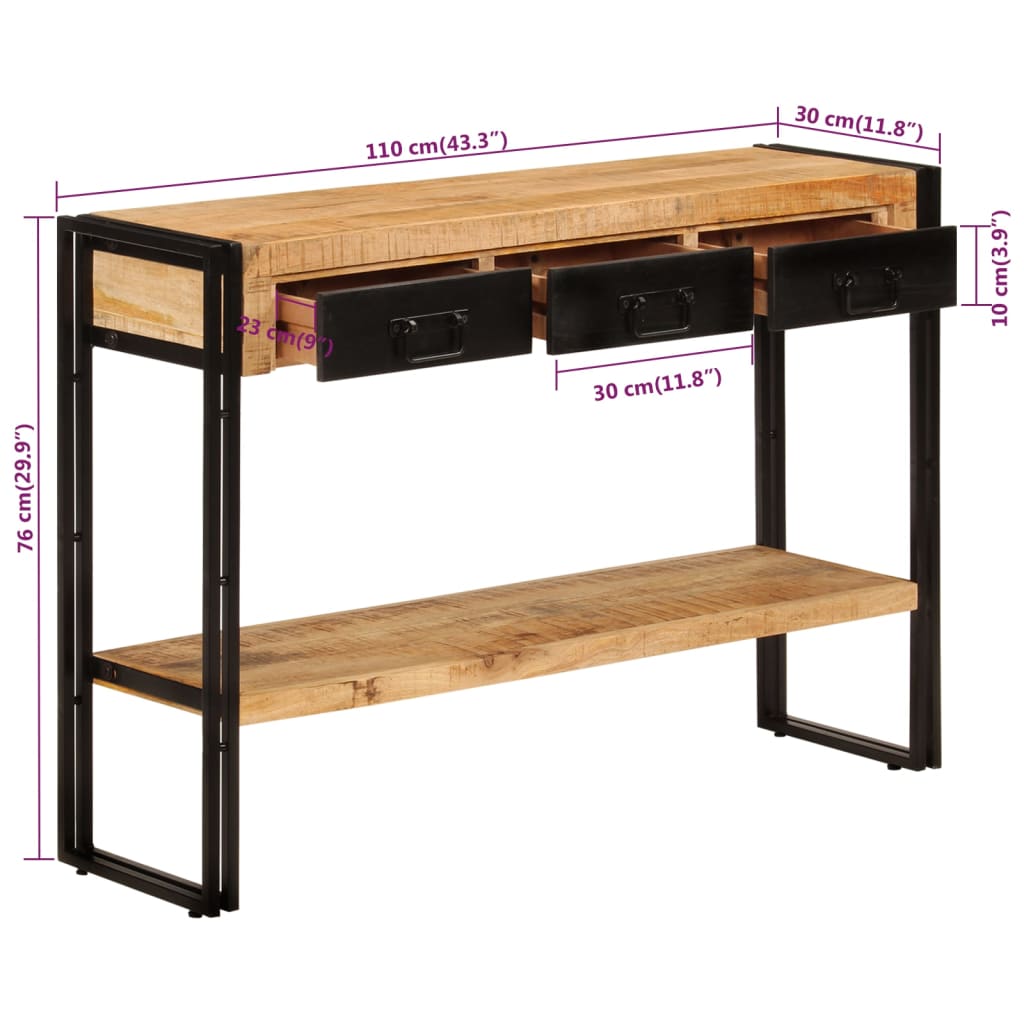 vidaXL Console Table 43.3"x11.8"x29.9" Solid Wood Mango-5