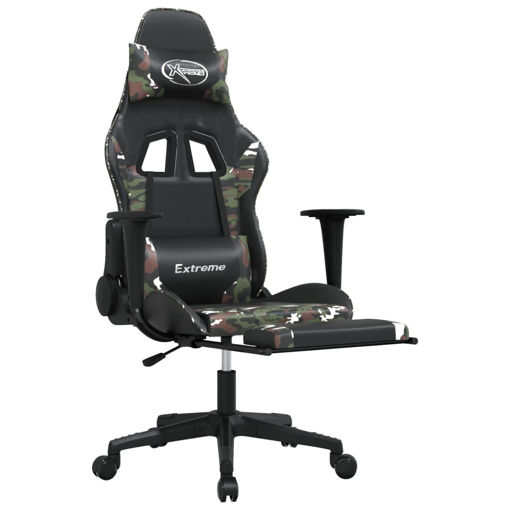 vidaXL Gaming Chair with Footrest Black and Camouflage Faux Leather-4