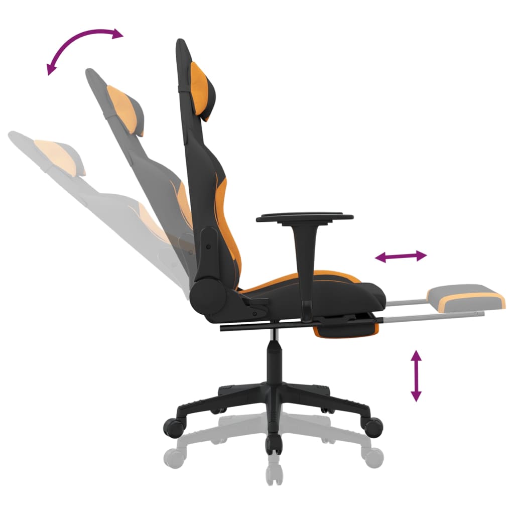 vidaXL Gaming Chair with Footrest Black and Orange Fabric-5