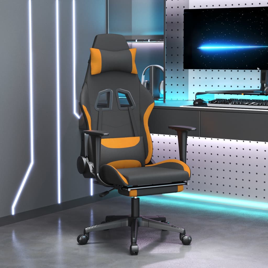 vidaXL Gaming Chair with Footrest Black and Orange Fabric-0