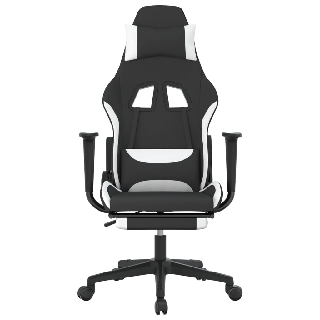 vidaXL Gaming Chair with Footrest Black and White Fabric-1