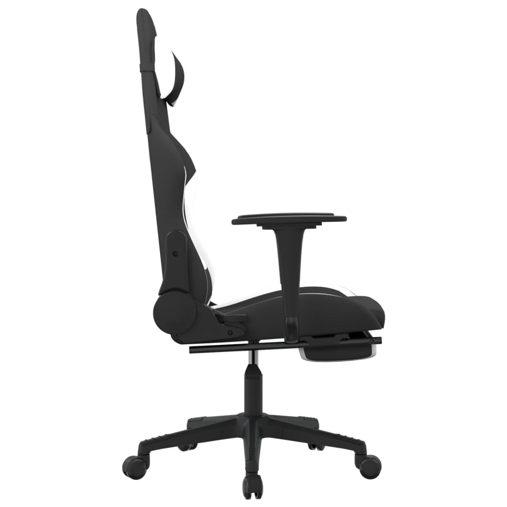 vidaXL Gaming Chair with Footrest Black and White Fabric-2