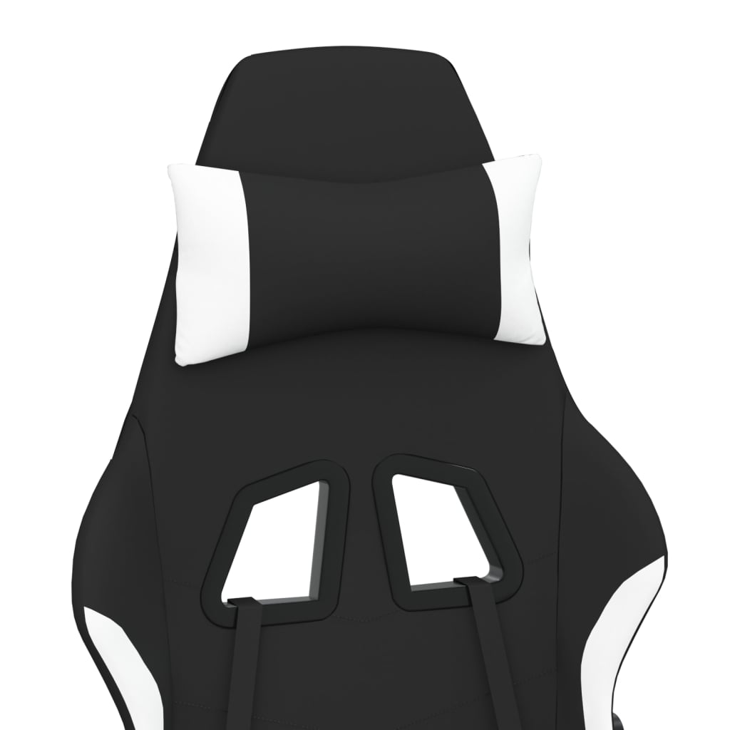 vidaXL Gaming Chair with Footrest Black and White Fabric-7