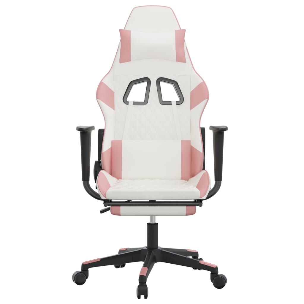 vidaXL Gaming Chair with Footrest White and Pink Faux Leather-1