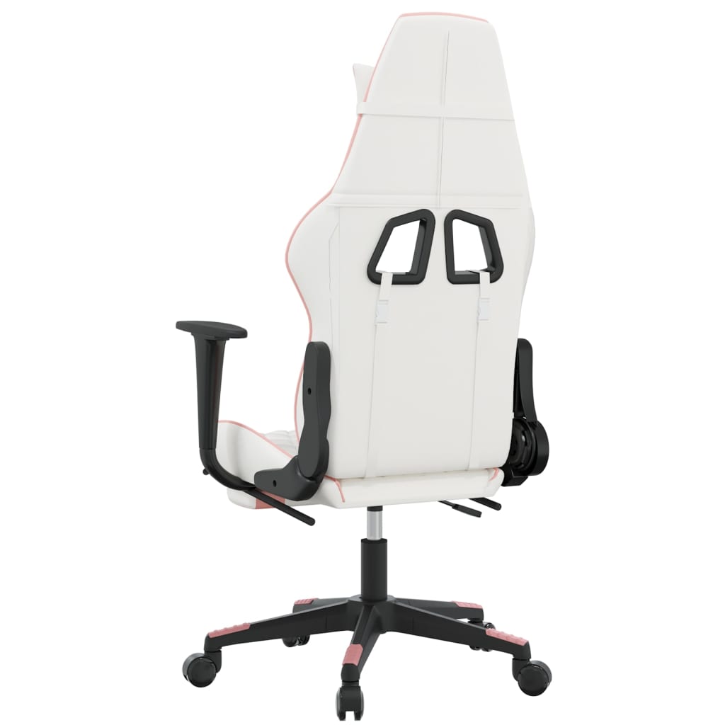 vidaXL Gaming Chair with Footrest White and Pink Faux Leather-3