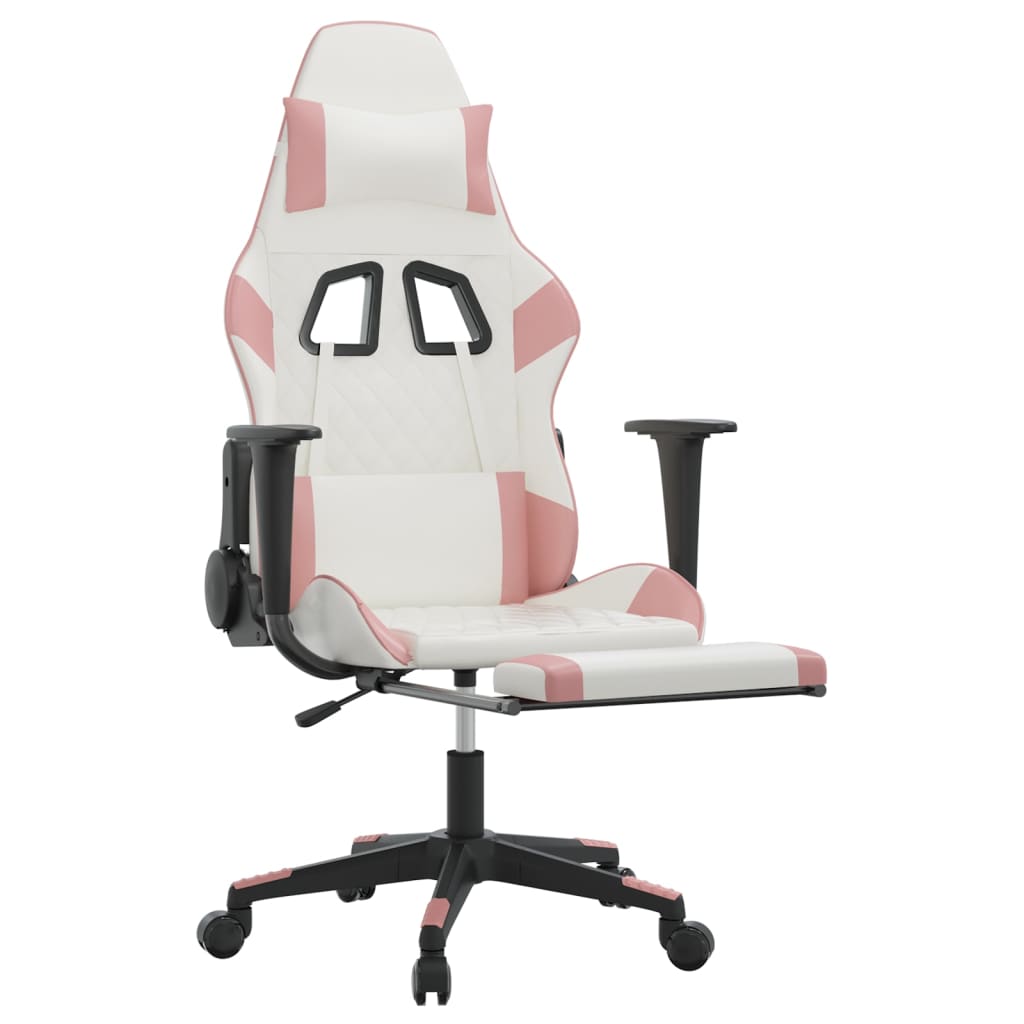 vidaXL Gaming Chair with Footrest White and Pink Faux Leather-4