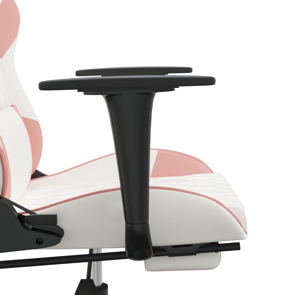 vidaXL Gaming Chair with Footrest White and Pink Faux Leather-7