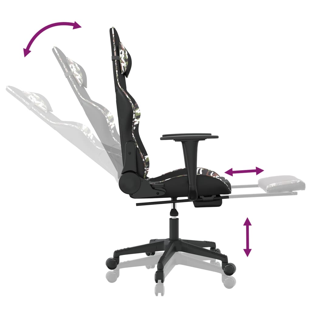 vidaXL Gaming Chair with Footrest Black and Camouflage Faux Leather-5