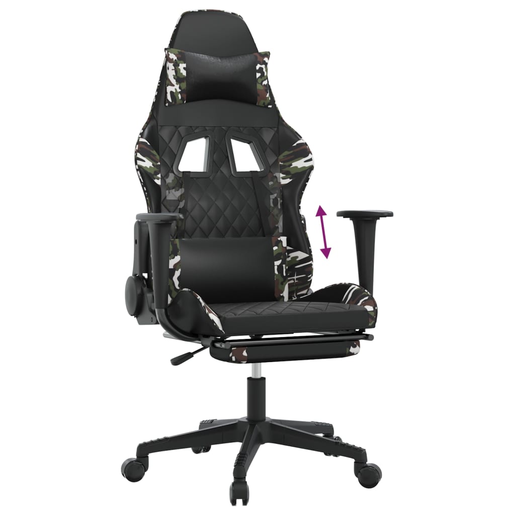 vidaXL Gaming Chair with Footrest Black and Camouflage Faux Leather-6
