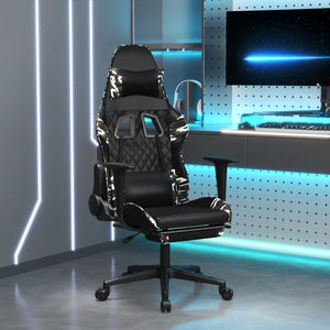 vidaXL Gaming Chair with Footrest Black and Camouflage Faux Leather-0