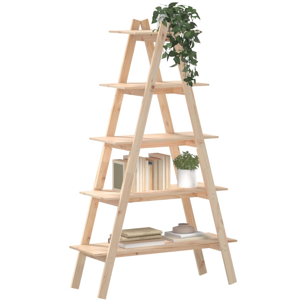 vidaXL 5-Tier Shelf Free Standing A-shape Display Bookcase Solid Wood Pine-9