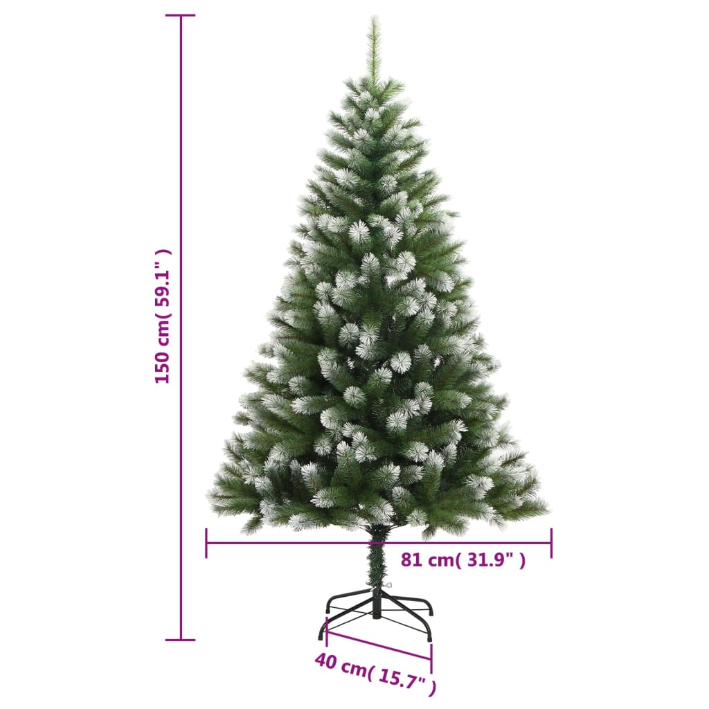 vidaXL Artificial Hinged Christmas Tree with Flocked Snow 59.1"-0