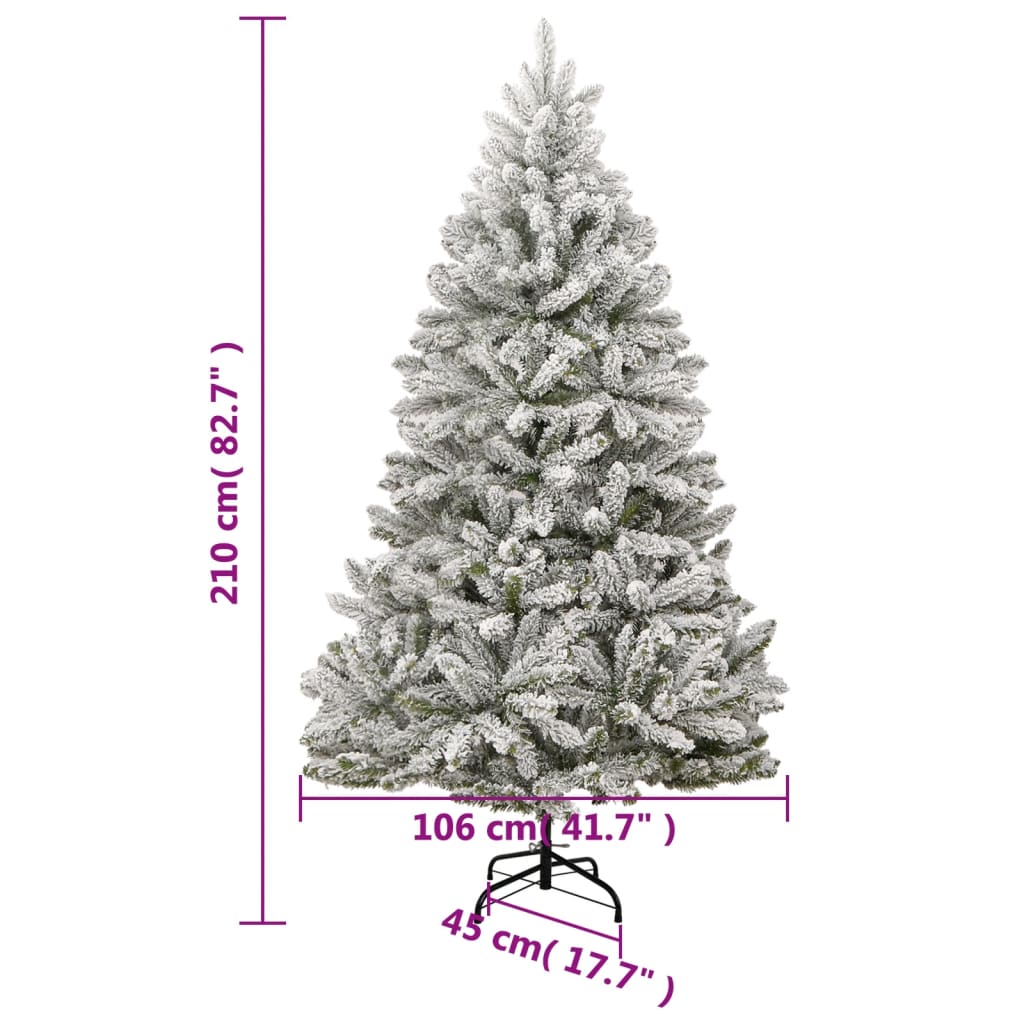 vidaXL Artificial Hinged Christmas Tree with Flocked Snow 82.7"-8