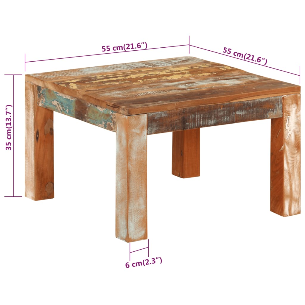 vidaXL Coffee Table 21.7"x21.7"x13.8" Solid Wood Reclaimed-6