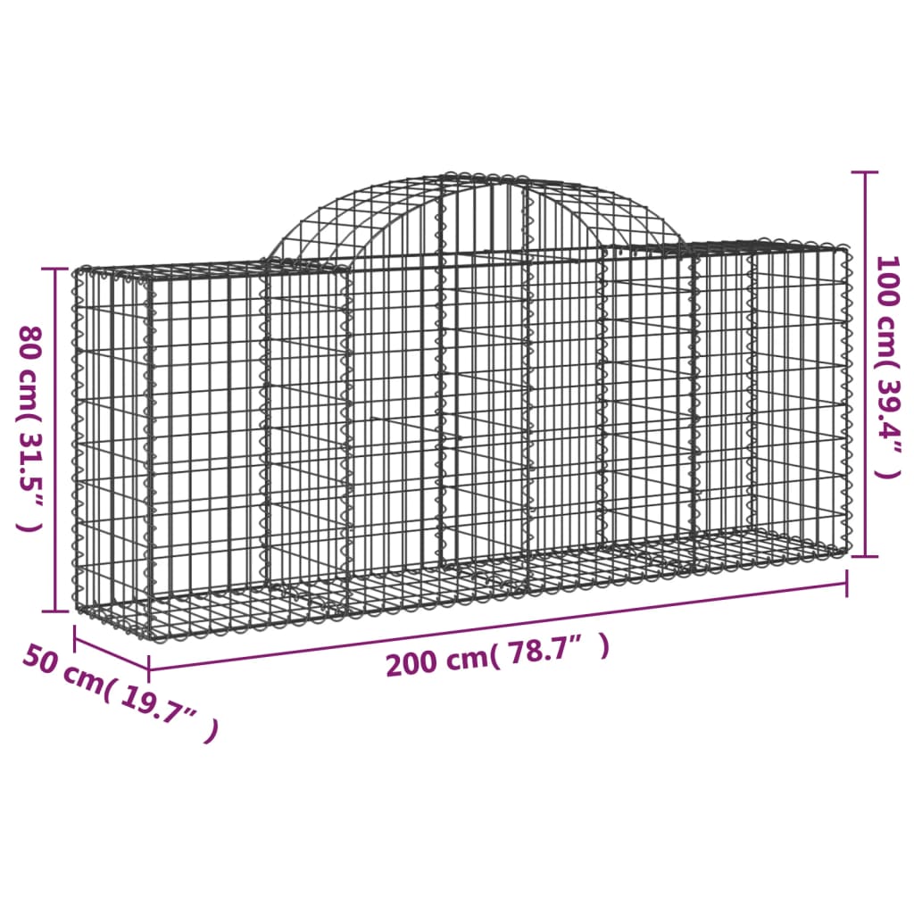 vidaXL Arched Gabion Baskets 3 pcs 78.7"x19.7"x31.5"/39.4" Galvanized Iron-3