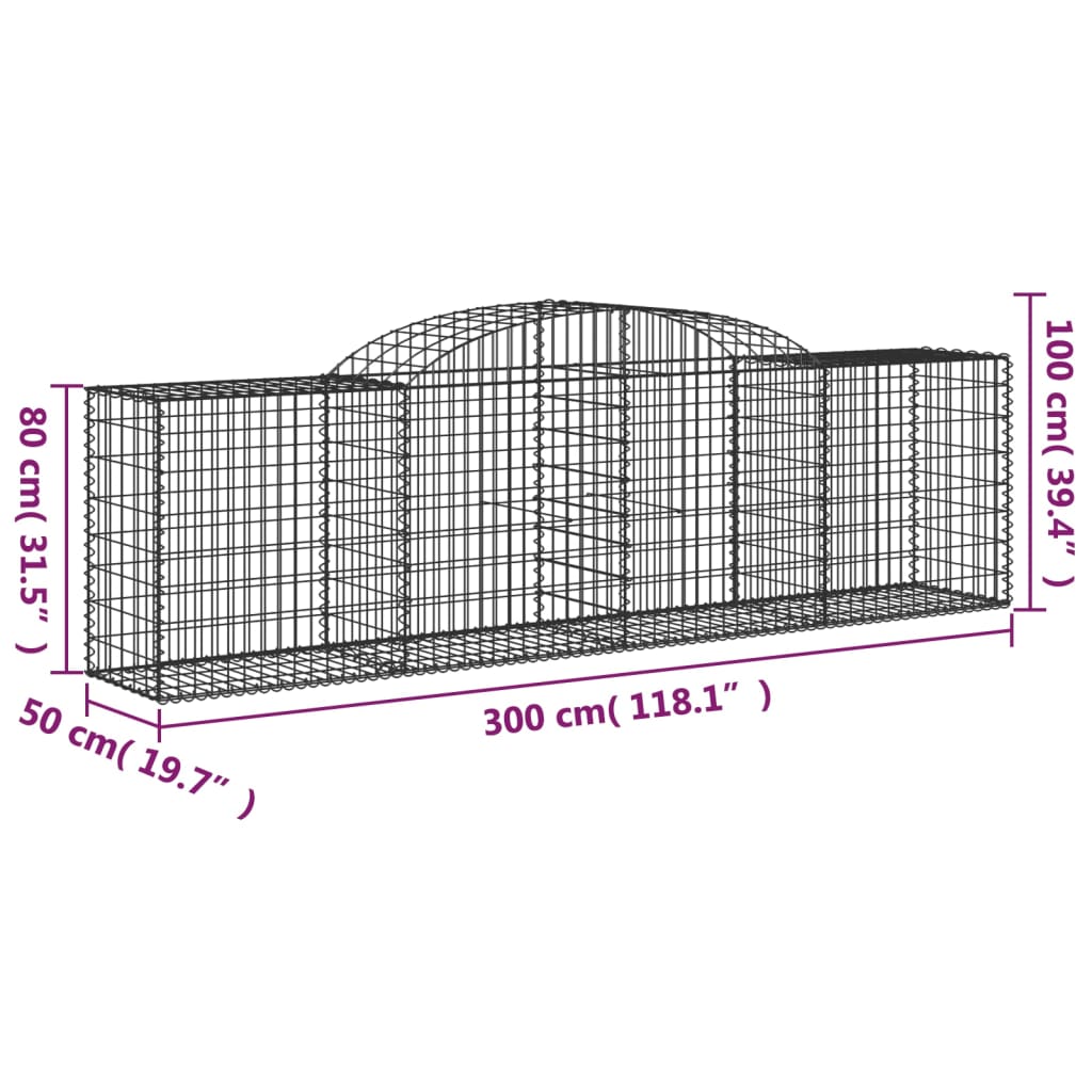 vidaXL Arched Gabion Baskets 3 pcs 118.1"x19.7"x31.5"/39.4" Galvanized Iron-3