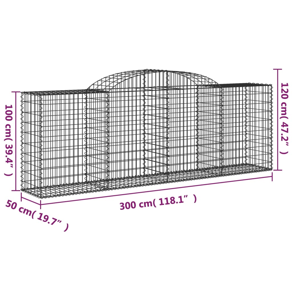 vidaXL Arched Gabion Baskets 3 pcs 118.1"x19.7"x39.4"/47.2" Galvanized Iron-3