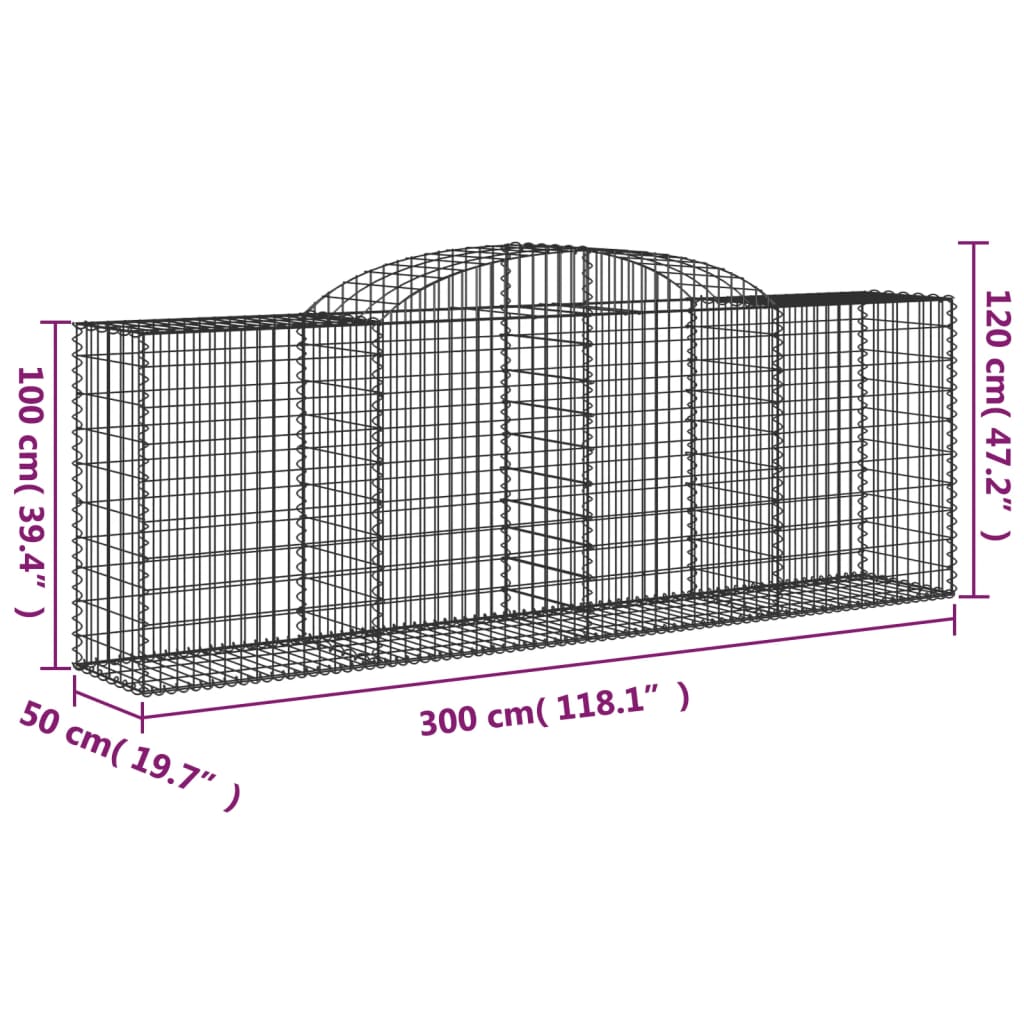 vidaXL Arched Gabion Baskets 4 pcs 118.1"x19.7"x39.4"/47.2" Galvanized Iron-3