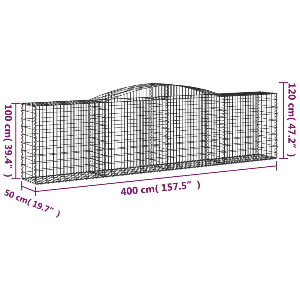 vidaXL Arched Gabion Baskets 3 pcs 157.5"x19.7"x39.4"/47.2" Galvanized Iron-3