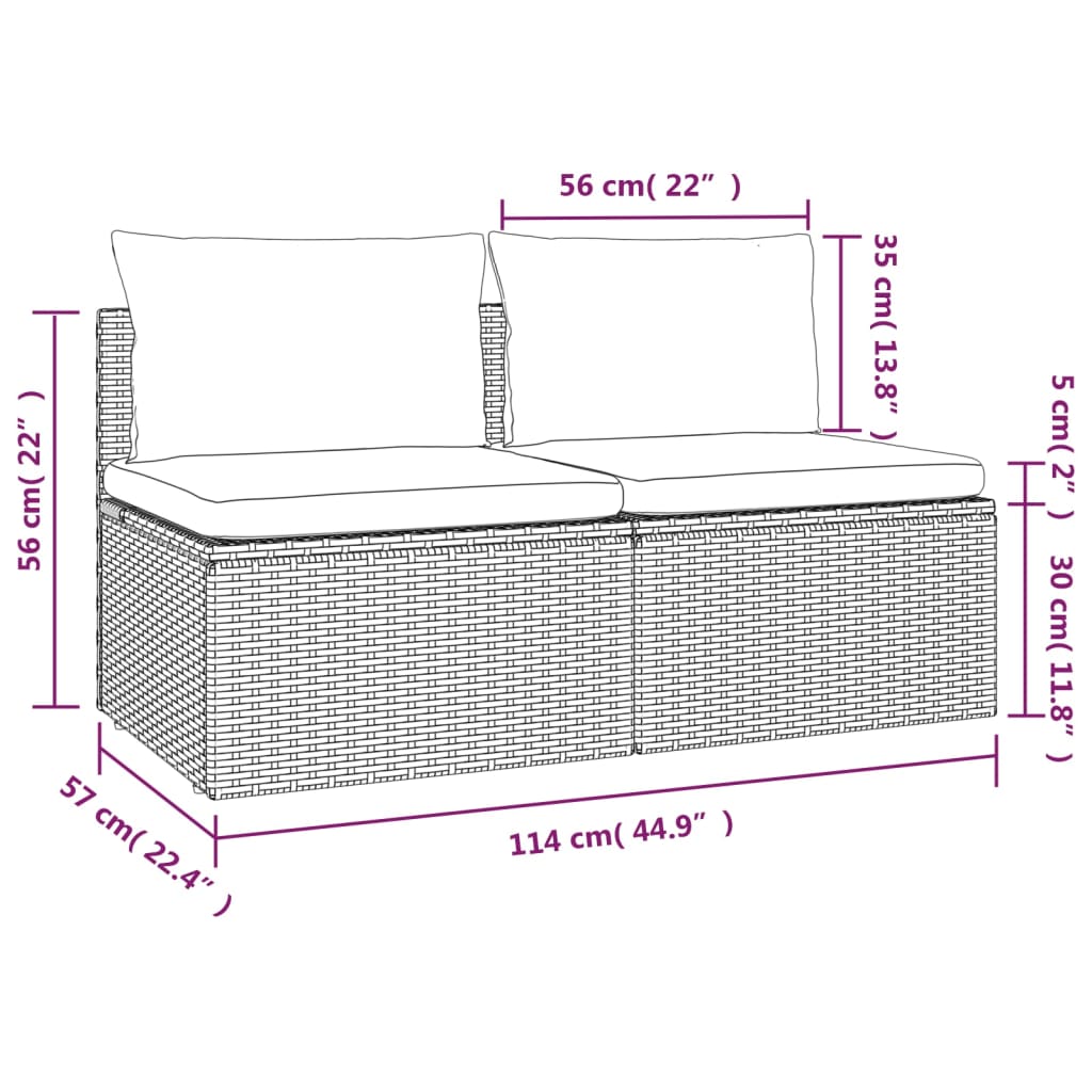 vidaXL 2-Seater Patio Sofa with Cushions Gray Poly Rattan-4