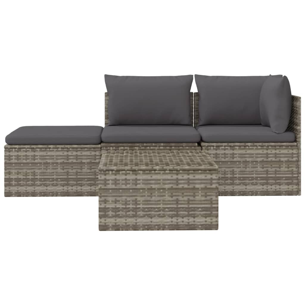 vidaXL 4 Piece Patio Lounge Set with Cushions Gray Poly Rattan-4