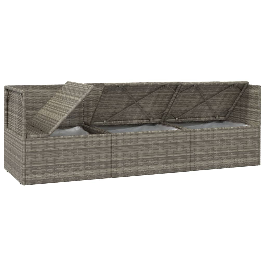 vidaXL 3 Piece Patio Lounge Set with Cushions Gray Poly Rattan-7