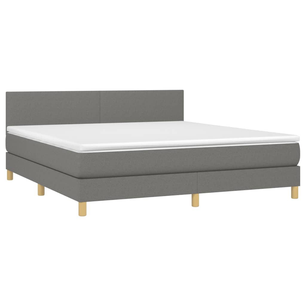 Box Spring Bed with Mattress Dark Gray Queen Fabric