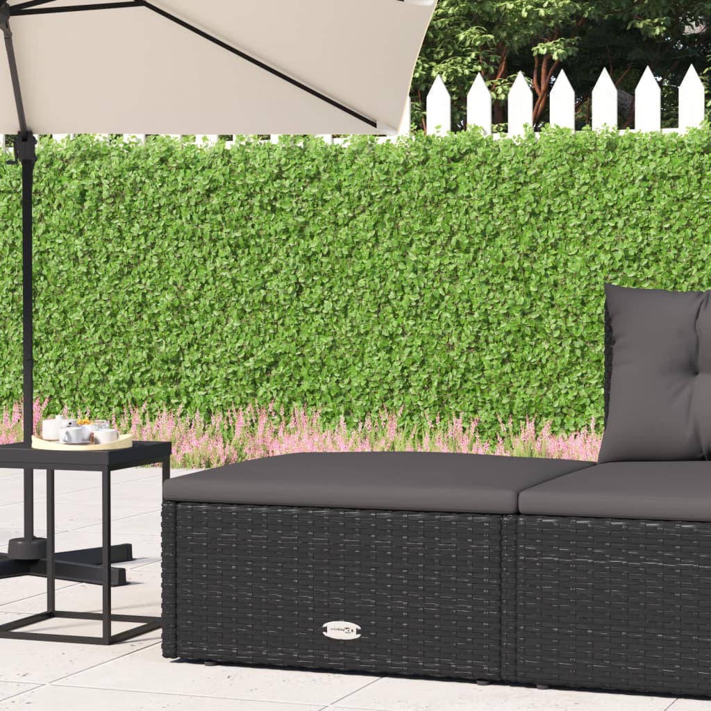 vidaXL Patio Footstool with Cushion Black Poly Rattan-0