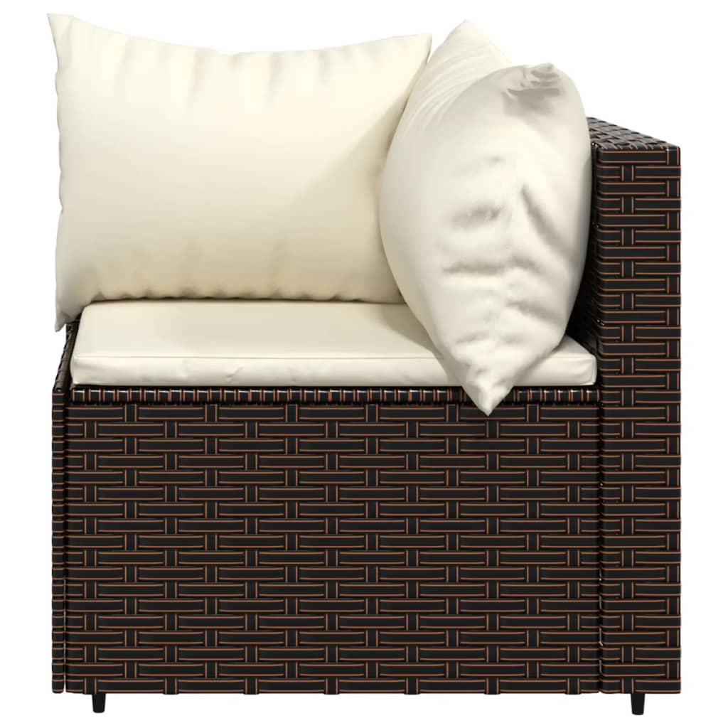 vidaXL 3 Piece Patio Lounge Set with Cushions Brown Poly Rattan-3