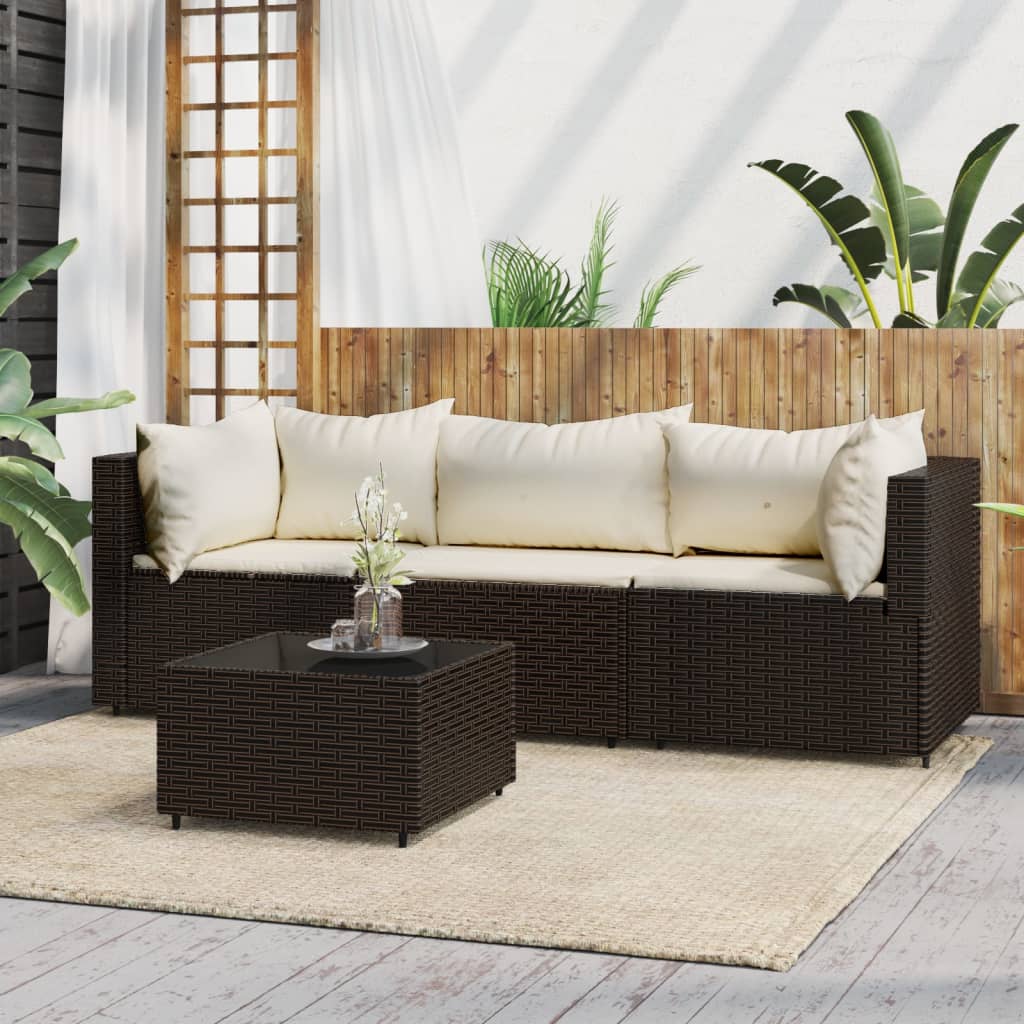 vidaXL 4 Piece Patio Lounge Set with Cushions Brown Poly Rattan-0