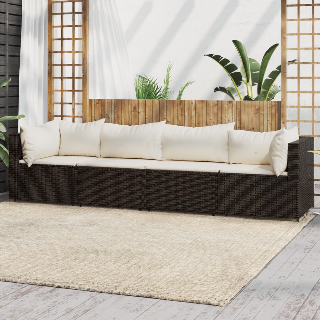 vidaXL 4 Piece Patio Lounge Set with Cushions Brown Poly Rattan-0