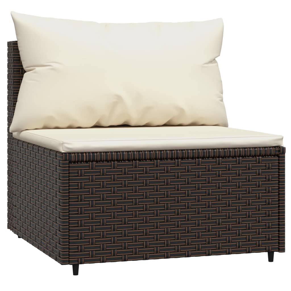 vidaXL 3 Piece Patio Lounge Set with Cushions Brown Poly Rattan-2