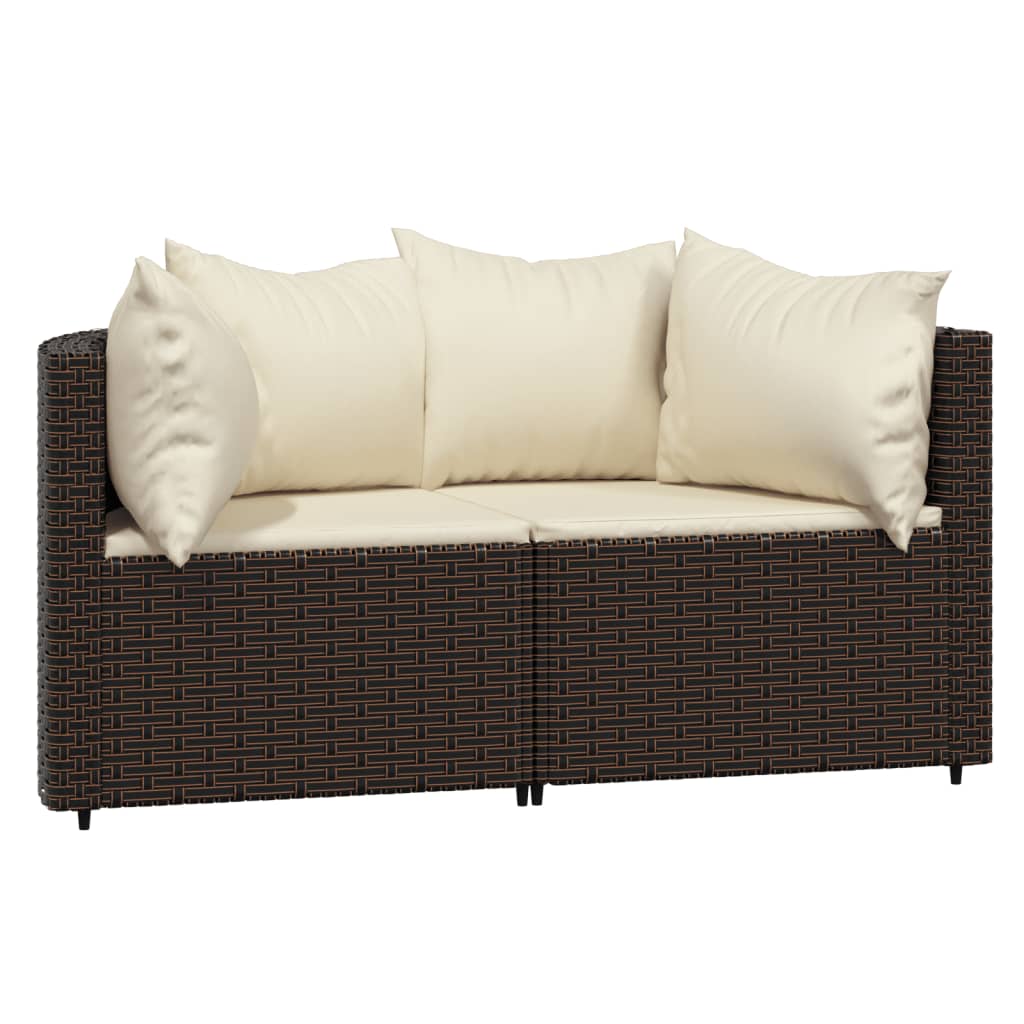 vidaXL 3 Piece Patio Lounge Set with Cushions Brown Poly Rattan-1