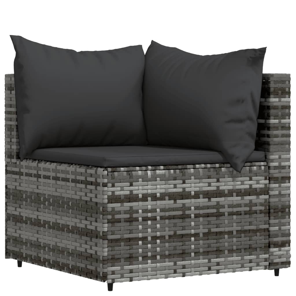 vidaXL 3 Piece Patio Lounge Set with Cushions Gray Poly Rattan-2