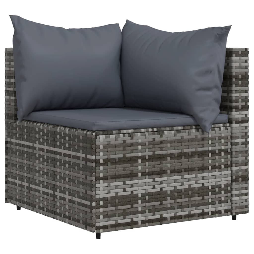 vidaXL 3 Piece Patio Lounge Set with Cushions Gray Poly Rattan-2