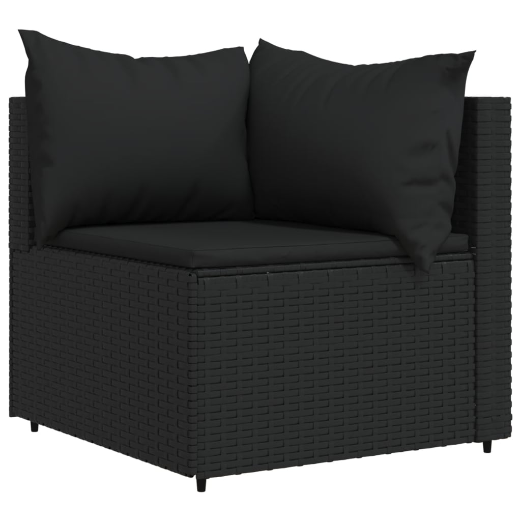 vidaXL 3 Piece Patio Lounge Set with Cushions Black Poly Rattan-2