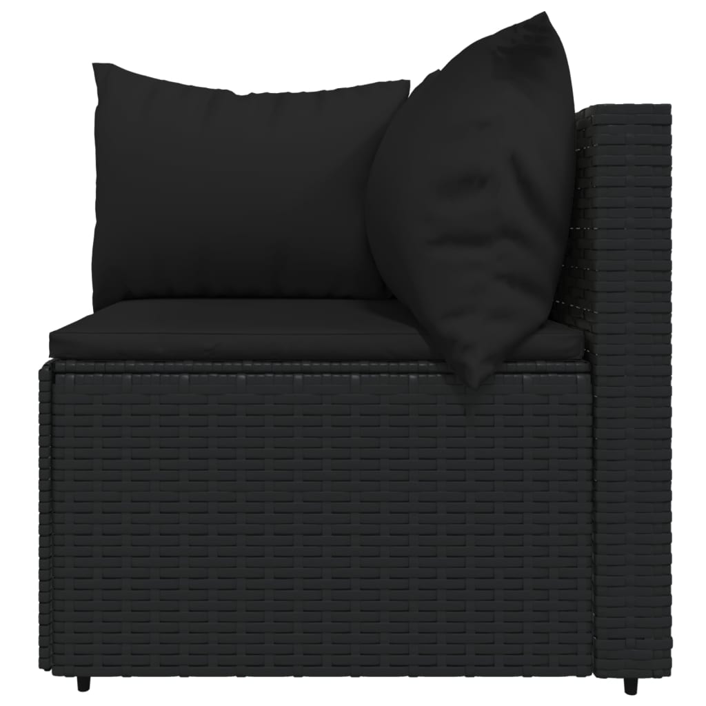 vidaXL 3 Piece Patio Lounge Set with Cushions Black Poly Rattan-3