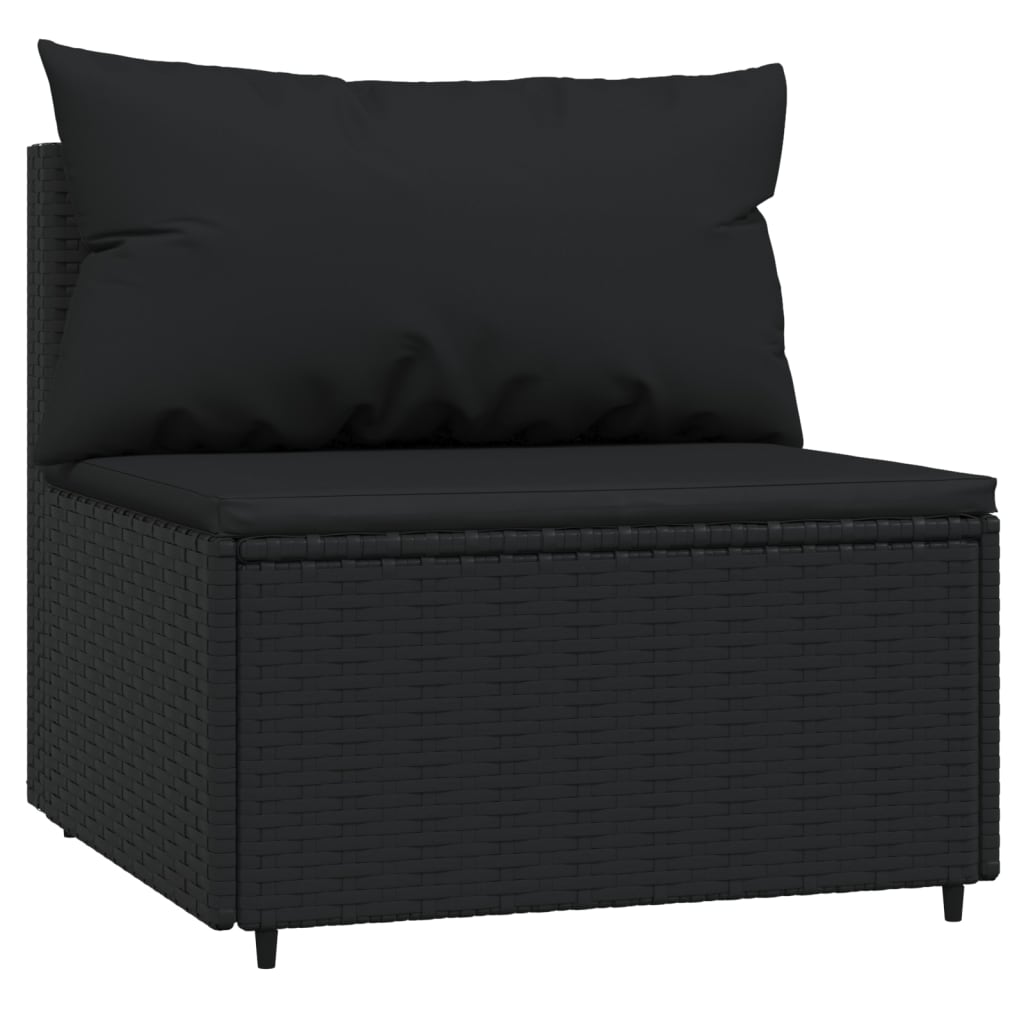 vidaXL 3 Piece Patio Lounge Set with Cushions Black Poly Rattan-4