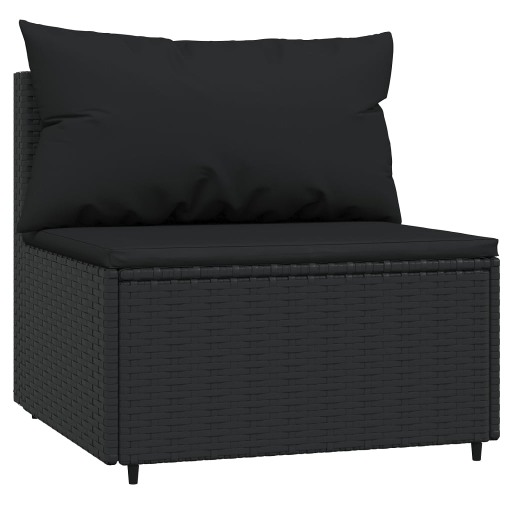 vidaXL 3 Piece Patio Lounge Set with Cushions Black Poly Rattan-2