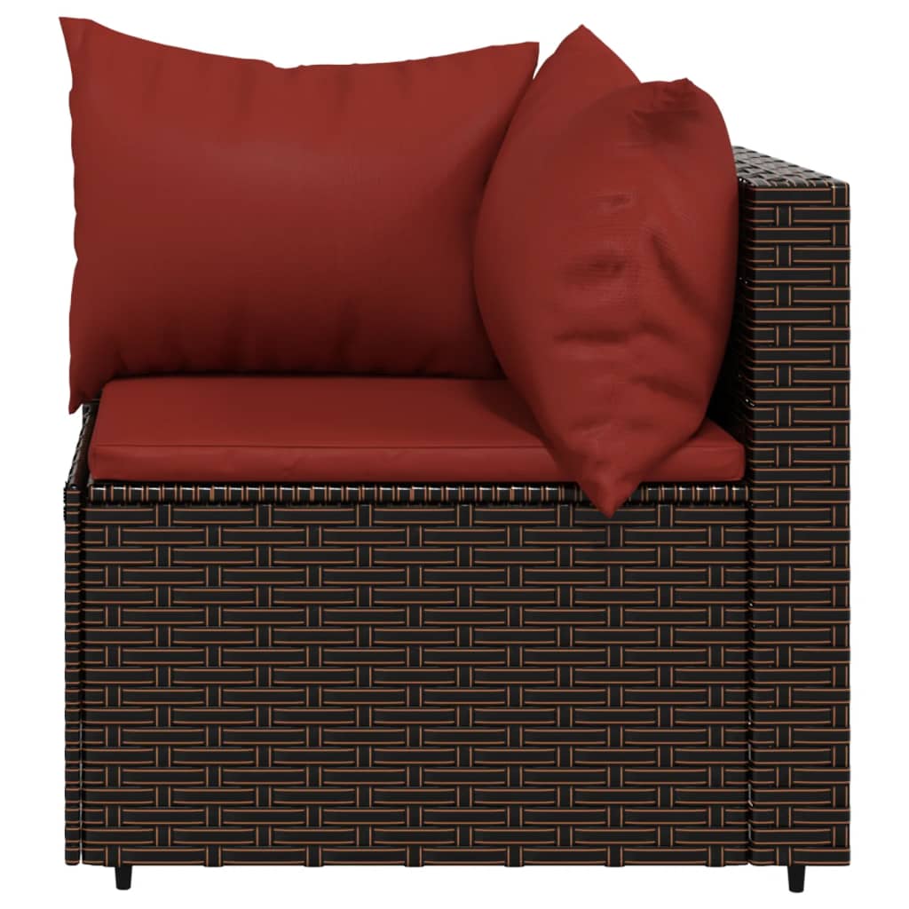 vidaXL 3 Piece Patio Lounge Set with Cushions Brown Poly Rattan-3