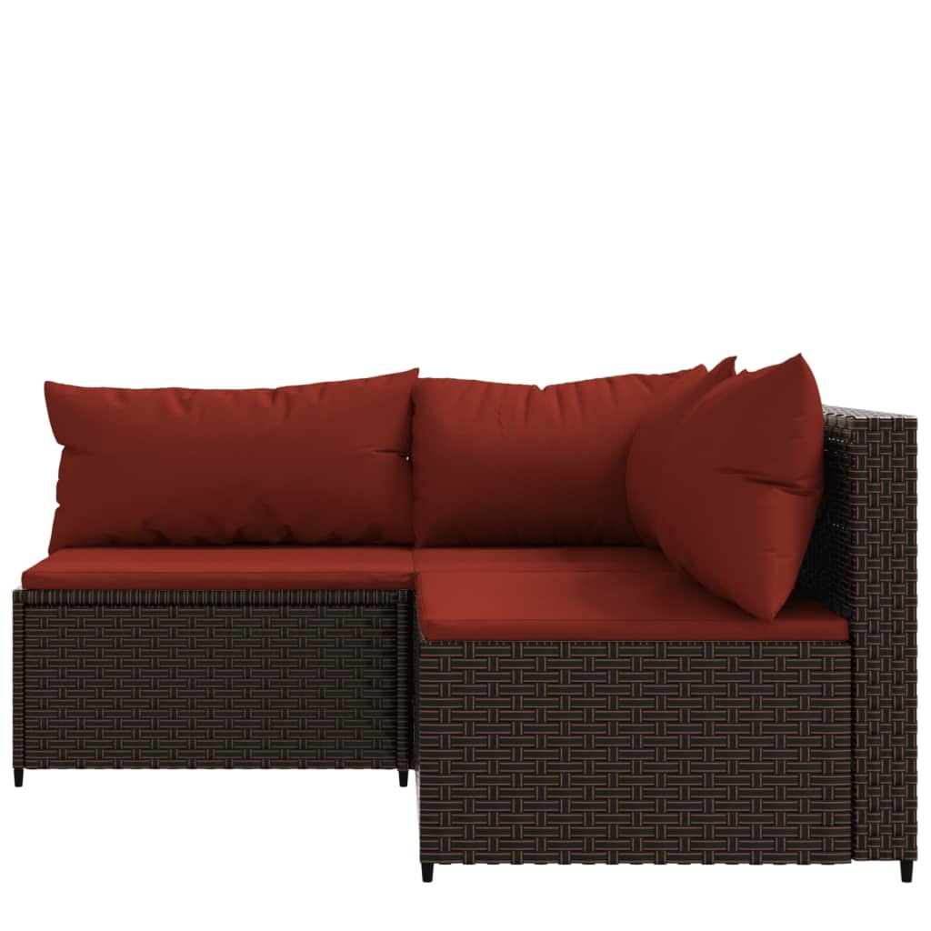 vidaXL 3 Piece Patio Lounge Set with Cushions Brown Poly Rattan-1