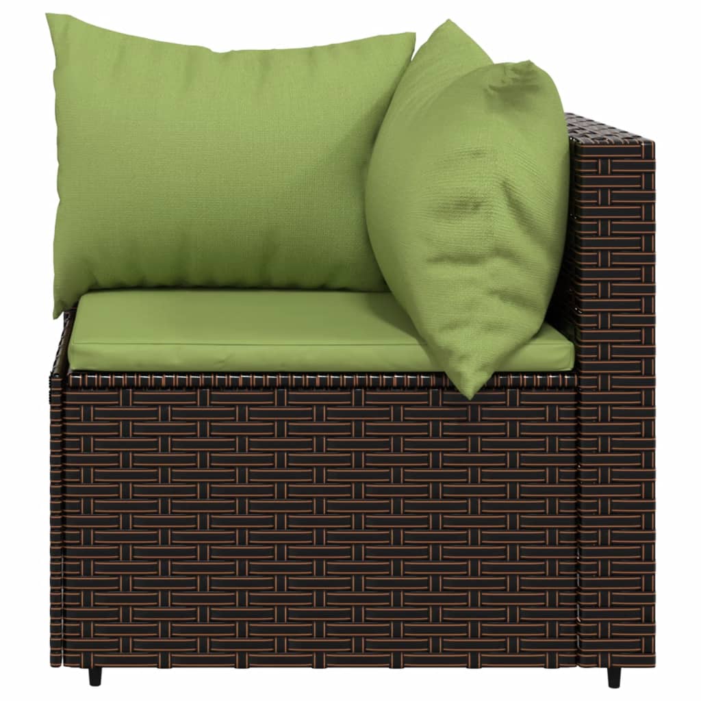 vidaXL 3 Piece Patio Lounge Set with Cushions Brown Poly Rattan-3